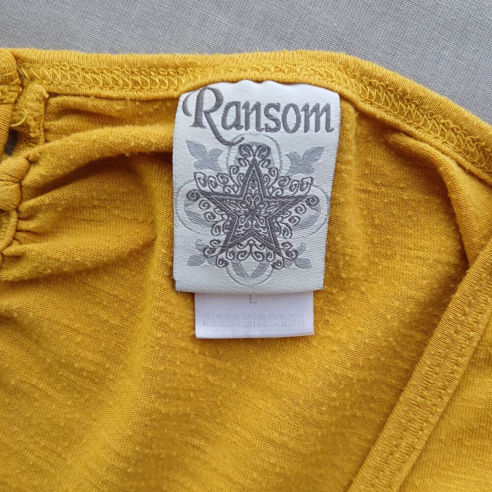 Ransom Vintage Y2K Tunic Tee Blouse L mustard yellow grey paisley graphic print - Picture 8 of 12